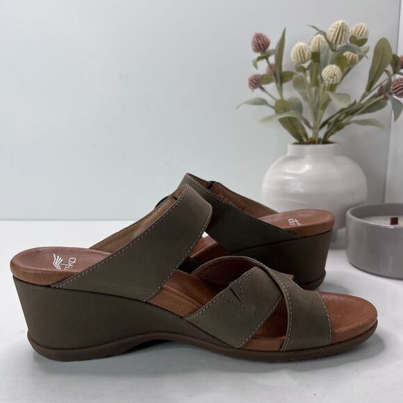 Dansko Aubree Leather Strappy Wedge Buckle Green Women 10. 5/EU41 NWD FLAW - Picture 6 of 12